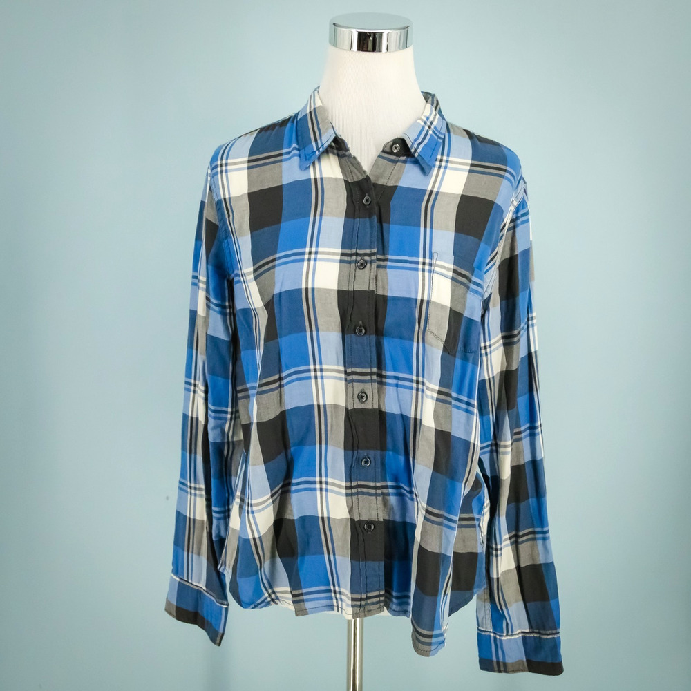 Denim & Supply Ralph Lauren Size XL Blue Black Plaid RL Tomboy Button Top Blouse